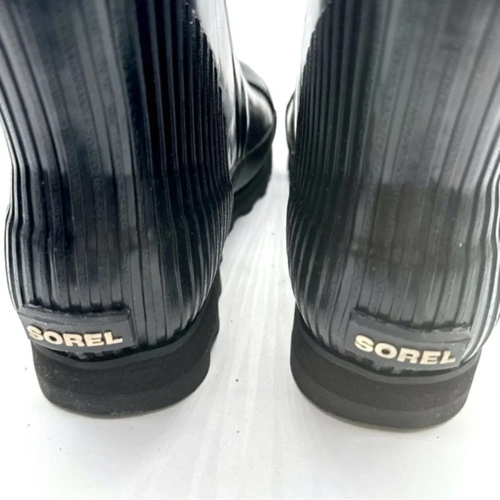 Sorel Joan Rain‎ Short Gloss Black Waterproof Boots 11 Gorpcore Camping 24-23